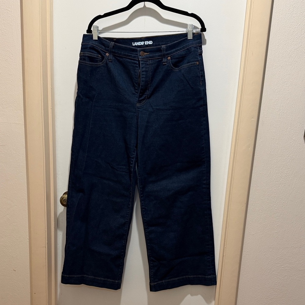 Lands' End Women's Deep Indigo wide leg trouser Jeans